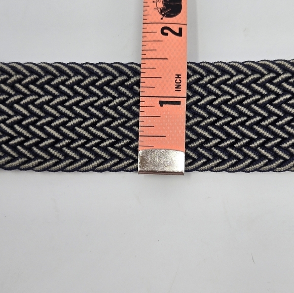 TOMMY BAHAMA BRAIDED WOVEN STRETCH BELT BLUE & KHAKI BROWN LEATHER END MEN L/XL - Picture 10 of 12